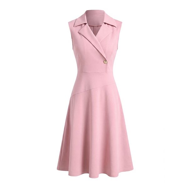 Business Casual Dress for Women's Notched Lapel Sleeveless Work A-Line Formal Midi Dress