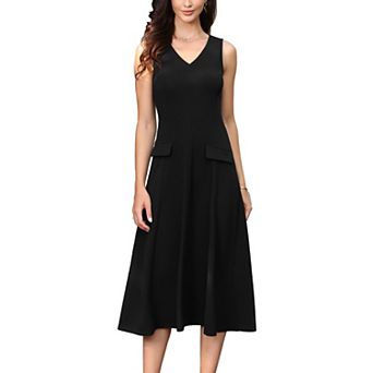 Business Office Dresses for Women's V Neck Sleeveless A Line Work Midi Dress