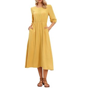 Boho Maxi Dress for Women's Crochet Panel 3/4 Sleeve Casual Beach Dresses