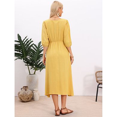 Boho Maxi Dress for Women's Crochet Panel 3/4 Sleeve Casual Beach Dresses