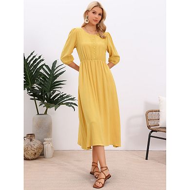 Boho Maxi Dress for Women's Crochet Panel 3/4 Sleeve Casual Beach Dresses