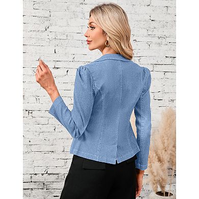 Women's Denim Short Blazer Long Sleeve Open Front Lapel Neck Casual Slim Fit Cardigan Jacket