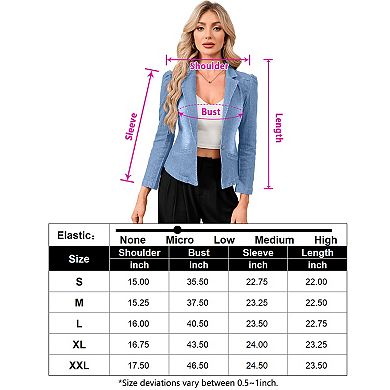 Women's Denim Short Blazer Long Sleeve Open Front Lapel Neck Casual Slim Fit Cardigan Jacket