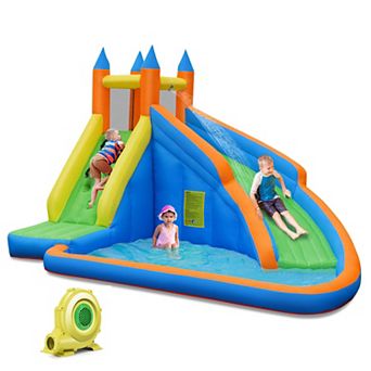 Goplus Inflatable Water Slide Mighty Bounce House Castle Moonwalk Splash Pool with 735W Blower