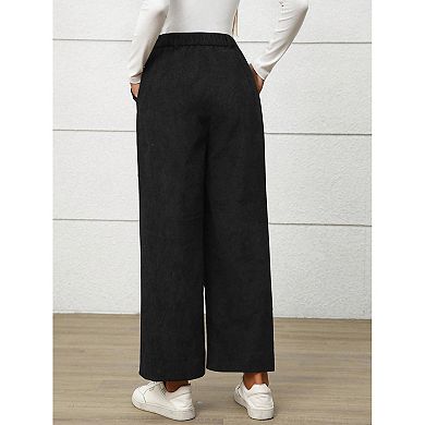 Womens Corduroy Palazzo Pants Wide Leg Pants Button Front Zipper Straight Pants with Pockets