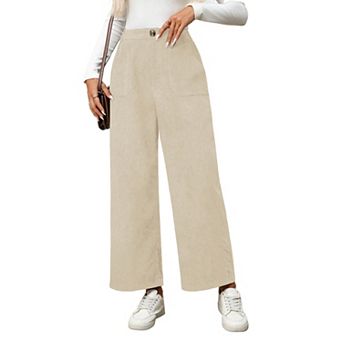 Womens Corduroy Palazzo Pants Wide Leg Pants Button Front Zipper Straight Pants with Pockets