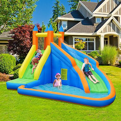 Costway Inflatable Water Slide Mighty Bounce House Castle Moonwalk Splash Pool with 950W Blower