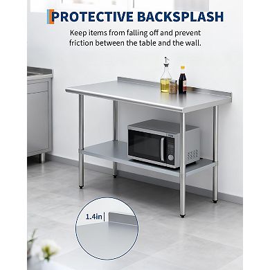 24x48 Inch Heavy Duty Commercial Stainless Steel Worktable with Backsplash & Adjustable Undershelf