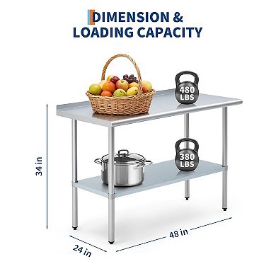 24x48 Inch Heavy Duty Commercial Stainless Steel Worktable with Backsplash & Adjustable Undershelf