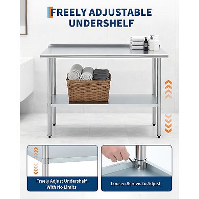 24x48 Inch Heavy Duty Commercial Stainless Steel Worktable with Backsplash & Adjustable Undershelf