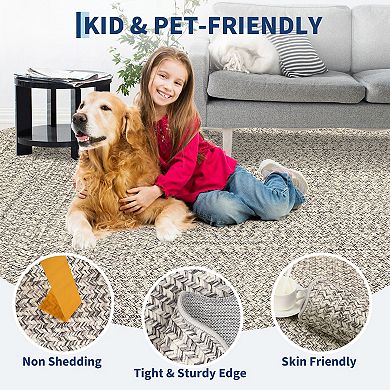 Contemporary Machine Washable Rug Scalloped Rug Non Slip, Farmhouse Braided Print Carpet