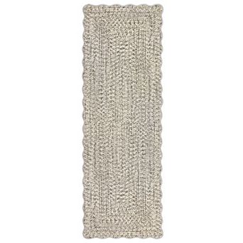 Contemporary Machine Washable Rug Scalloped Rug Non Slip, Farmhouse Braided Print Carpet