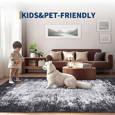 Abstract Machine Washable Area Rugs Non-Slip Foldable Non-Shedding Low Pile Carpet