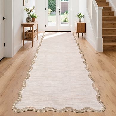 Bordered Machine Washable Rug with Rubber Backing Non-Slip Foldable Carpet