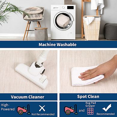 Bordered Machine Washable Rug with Rubber Backing Non-Slip Foldable Carpet