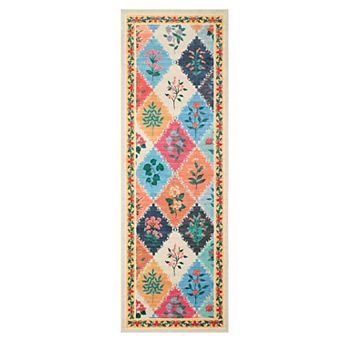 Floral Machine Washable Rug with Non Slip TPR Backing Low Pile Non Shedding Carpet