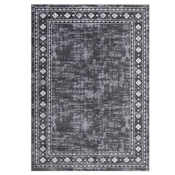 Geometric Machine Washable Area Rug for Living Room Low Pile Foldable Carpet for Bedroom