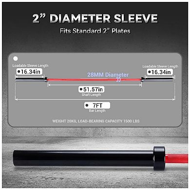 Powerlifting & Weightlifting Bar, 45LB Barbell, 1500LB Capacity for Bench Press