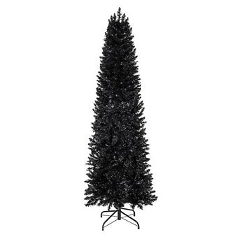 Pre-Lit Black Pencil Christmas Tree with Color Changing LED Lights, Hinged Slim Artificial Xmas Tree