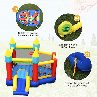 Kids Inflatable Bouncer with Large Jumping Area and 480W Blower