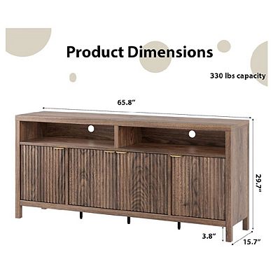 4-Door Fluted Buffet Sideboard Cabinet, Large Kitchen Sideboard Buffet Console Wine Bar