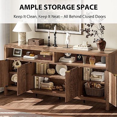 4-Door Fluted Buffet Sideboard Cabinet, Large Kitchen Sideboard Buffet Console Wine Bar