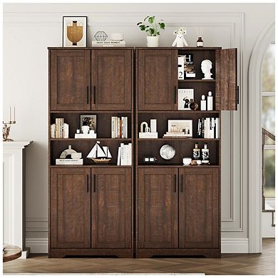 Kitchen Pantry Cabinet,Farmhouse Kitchen Pantry Cabinet and Coffee Bar with 4 Doors