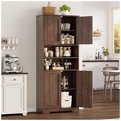 Kitchen Pantry Cabinet,Farmhouse Kitchen Pantry Cabinet and Coffee Bar with 4 Doors