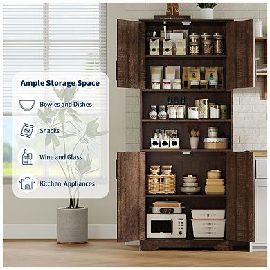 Kitchen Pantry Cabinet,Farmhouse Kitchen Pantry Cabinet and Coffee Bar with 4 Doors