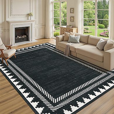 Garvee Modern Solid Color Area Rug Minimalist Bordered Design Rug for Living Room Bedroom Kitchen