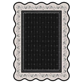 Garvee Modern Floral Print Area Rug with Scalloped Edge Washable Non Slip Low Pile Rug for Bedroom