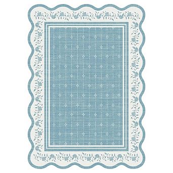 Garvee Modern Floral Print Area Rug with Scalloped Edge Washable Non Slip Low Pile Rug for Bedroom