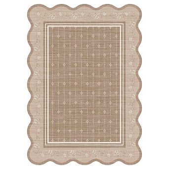 Garvee Modern Floral Print Area Rug with Scalloped Edge Washable Non Slip Low Pile Rug for Bedroom