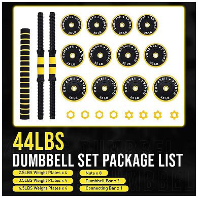 44LBS Adjustable Dumbbell and Barbell Set-2 in 1 Adjustable Weights Dumbbell Sets for Home Gym
