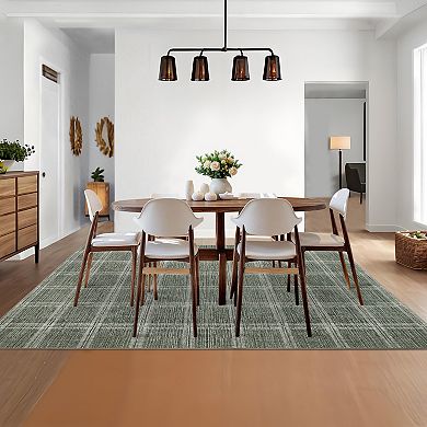 Garvee Geometric Grid Area Rug Non Slip Low Pile Machine Washable Rug for Modern Living Room