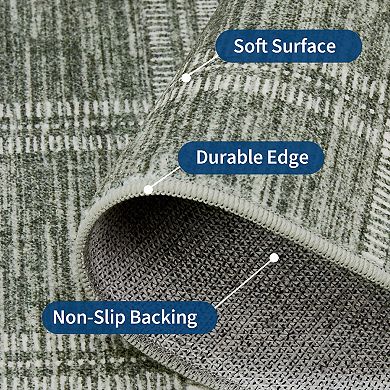Garvee Geometric Grid Area Rug Non Slip Low Pile Machine Washable Rug for Modern Living Room