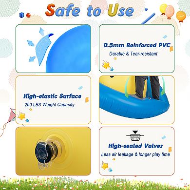 7.5FT Blue Inflatable Dome Rocker Bouncer with 6 Handles for Kids