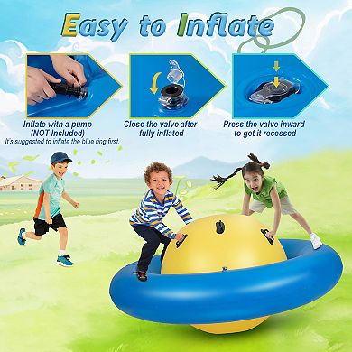 7.5FT Blue Inflatable Dome Rocker Bouncer with 6 Handles for Kids