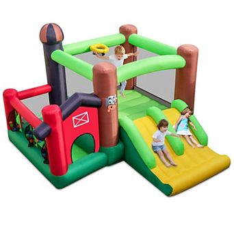 6-in-1 Inflatable Bounce House with Dual Slides - No Blower