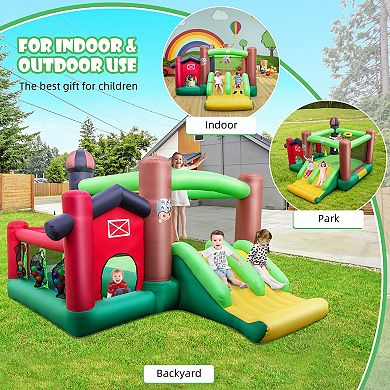 6-in-1 Inflatable Bounce House with Dual Slides - No Blower