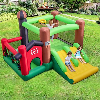 6-in-1 Inflatable Bounce House with Dual Slides - No Blower
