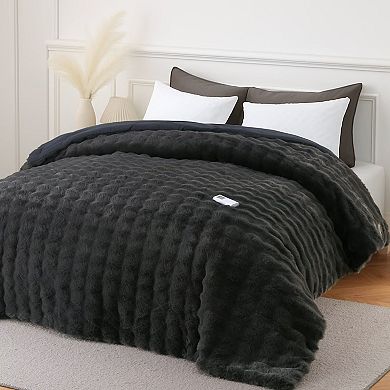 Heated Comforter with Wireless Controller, Fluffy Faux Fur Comforter Blanket, 6 Heating