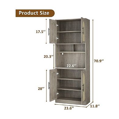 Pantry Cabinet with Countertop, Kitchen Cabinets with LED Light Strip