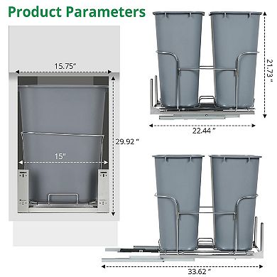 Pull Out Trash Can for Kitchen Cabinet, Under Sink Double Bin Recycling Garbage Can
