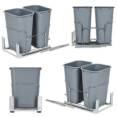 Pull Out Trash Can for Kitchen Cabinet, Under Sink Double Bin Recycling Garbage Can