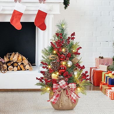 24" Mini Christmas Tree - Christmas Decorations 20 LED Lights, 8 Modes Small Artificial Tabletop