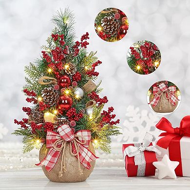 24" Mini Christmas Tree - Christmas Decorations 20 LED Lights, 8 Modes Small Artificial Tabletop