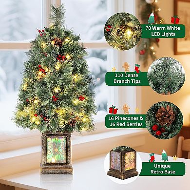 3ft Christmas Tree with Lights, Tabletop Pre-Lit Artificial Christmas Tree with 70 LED Lights