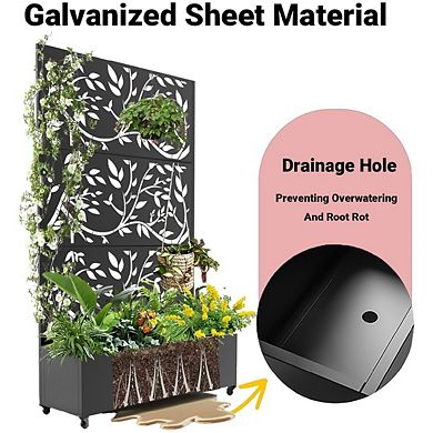 Metal Raised Garden Bed, 72" H x 47" W Privacy Planter Box with Trellis and Wheels