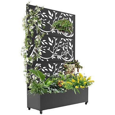 Metal Raised Garden Bed, 72" H x 47" W Privacy Planter Box with Trellis and Wheels